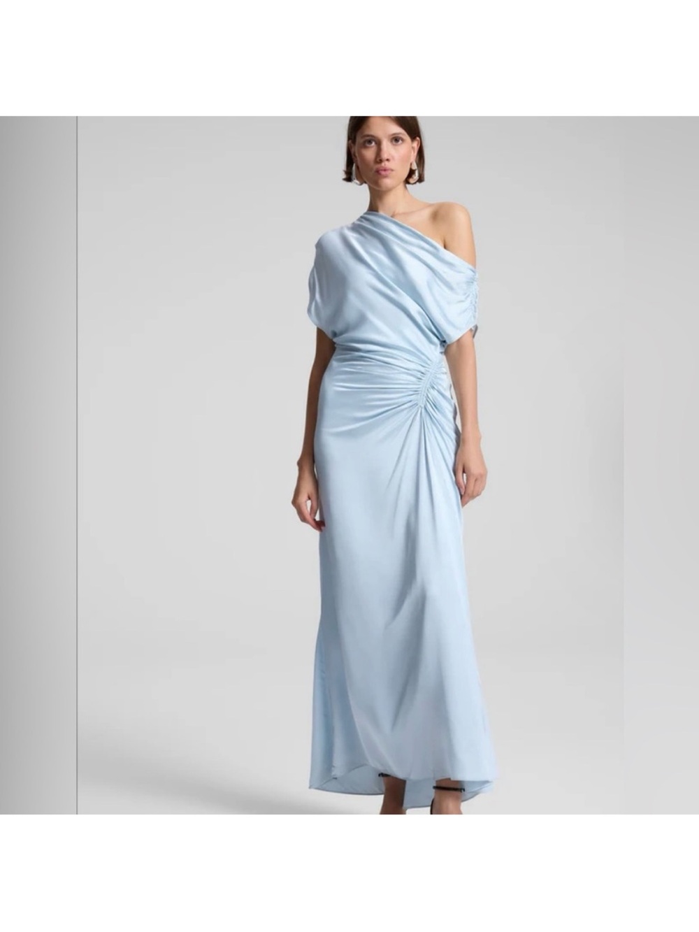 A.L.C. Draped One-Shoulder Satin Gown in Pale Blue